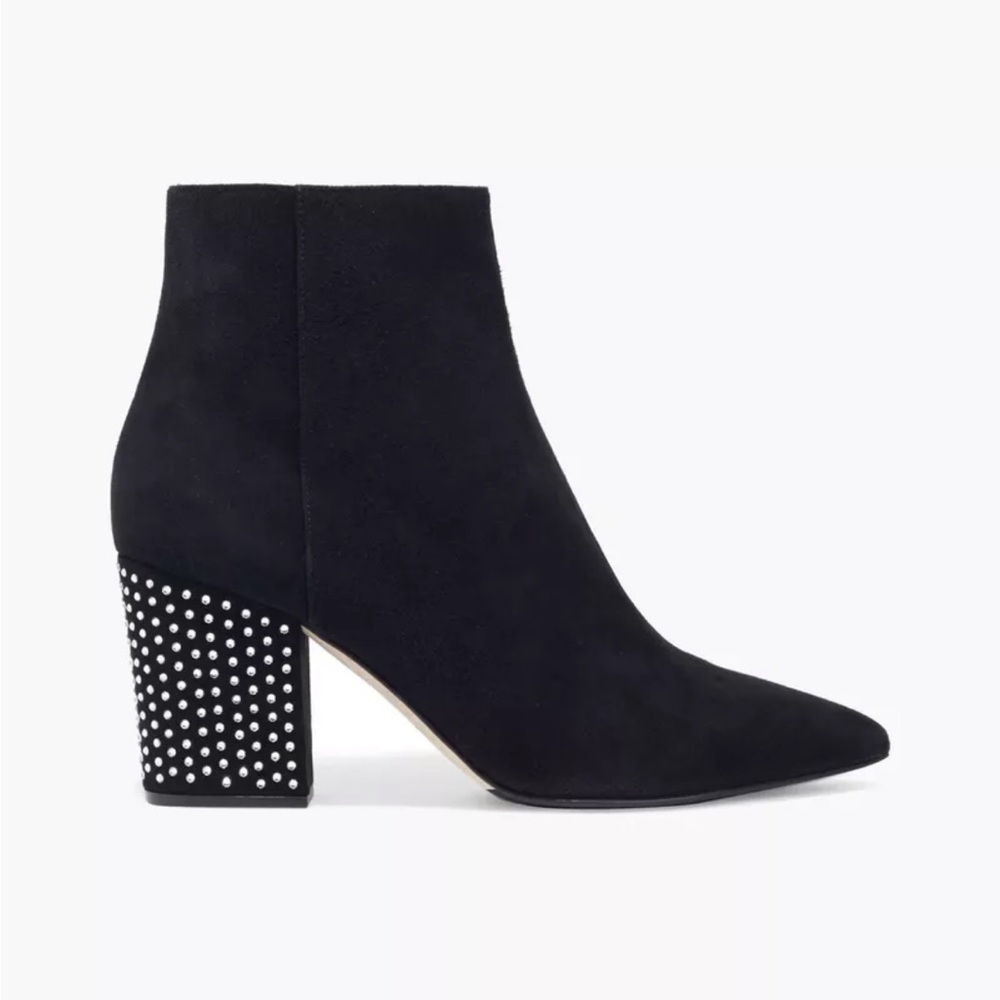 Sergio Rossi Black Suede Ankle Bootie Crystal Embellished 75 Block Heel Zip 5 35